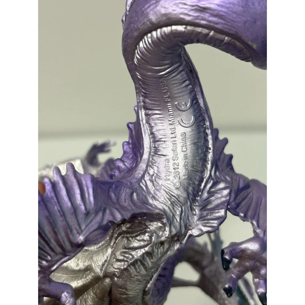 2012 Safari Ltd Silver Metallic Purple 5 Headed Hydra Figure Dragon Monster